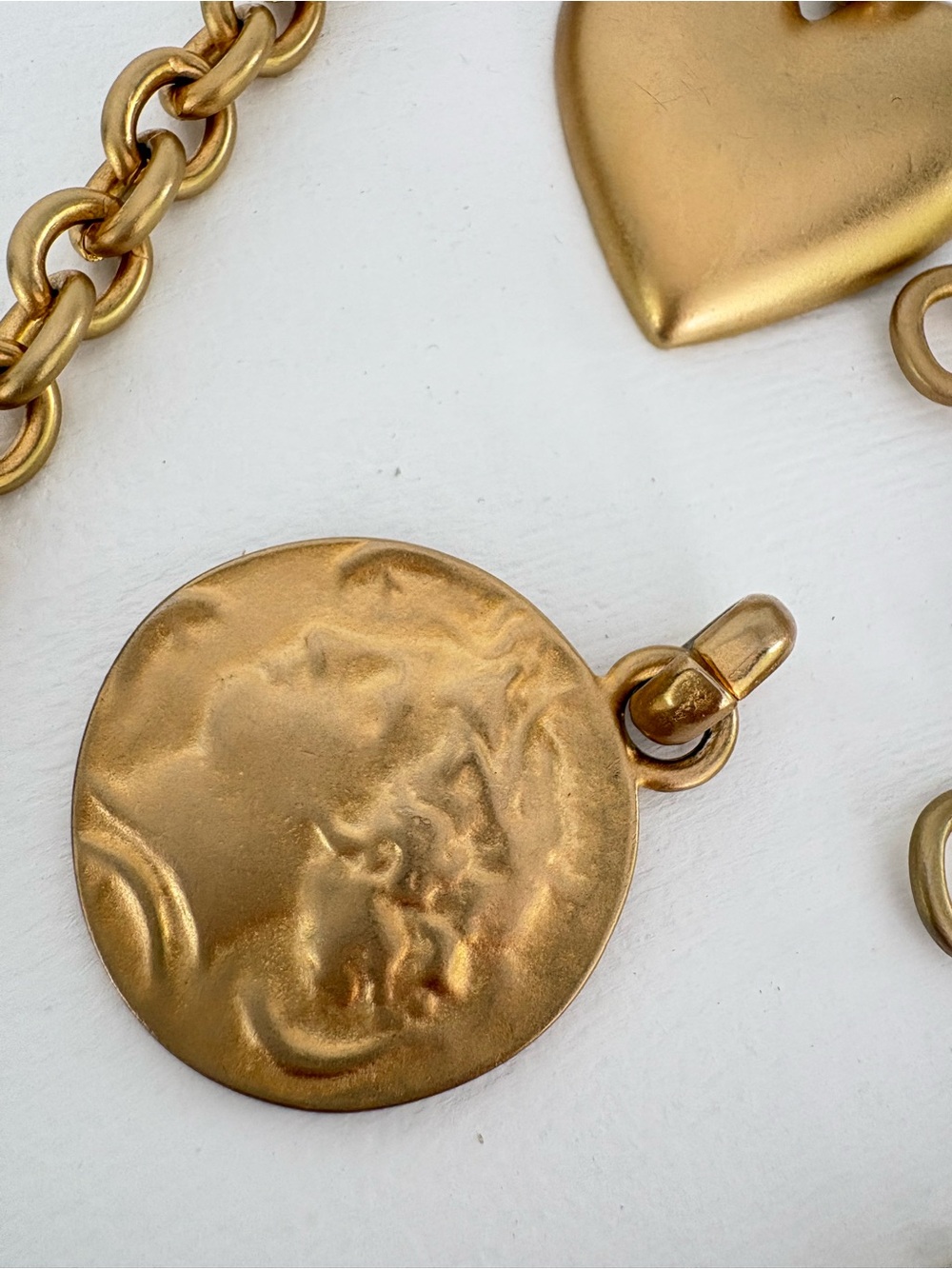 Matte Gold Pendant Charm Necklace with Heart Coin Cross Charms - Picture 7 of 13